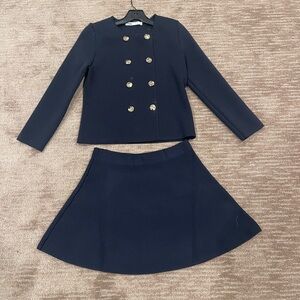 ZARA Dark Blue Knit Top And Skirt Set with Gold Accents